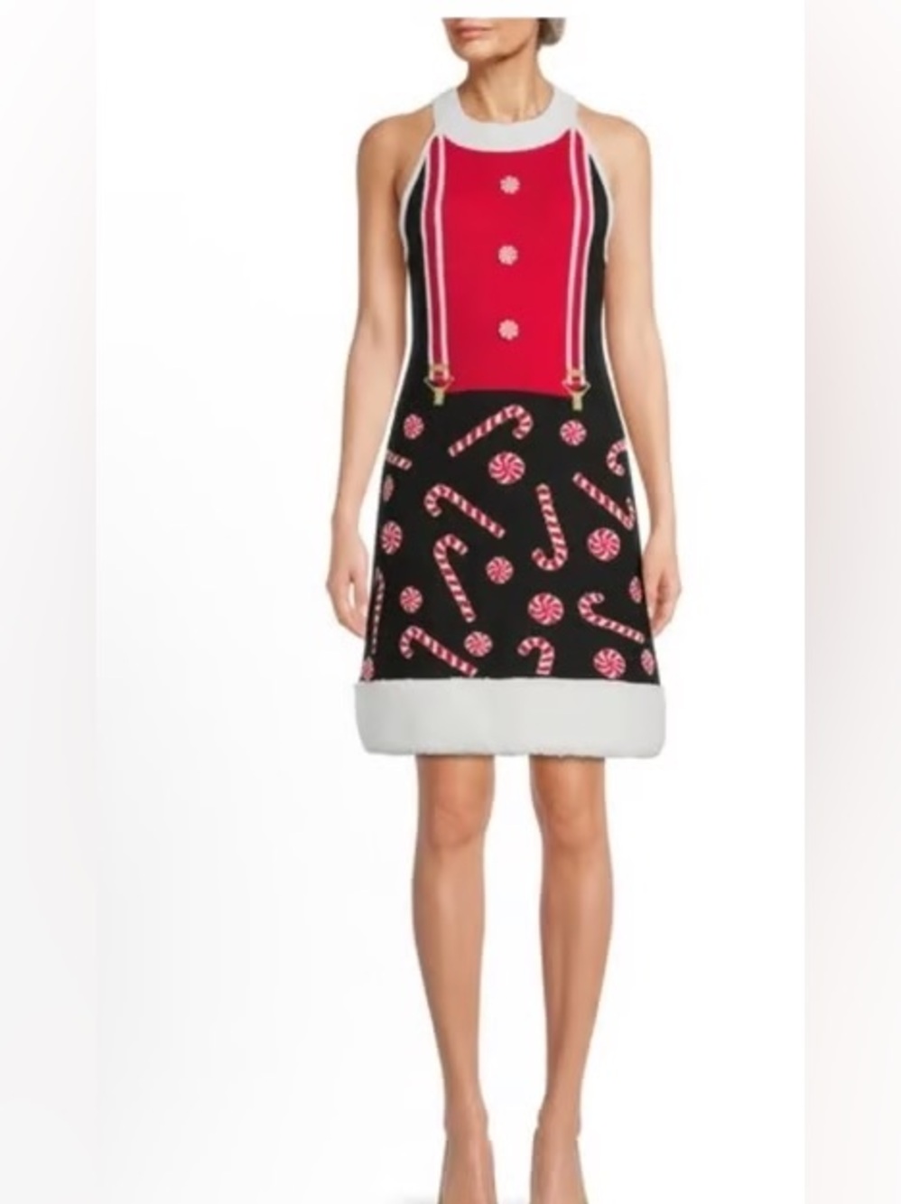 No Boundaries Halter Sweater Dress Candy Cane Christmas Holiday Black Red M 7-9
